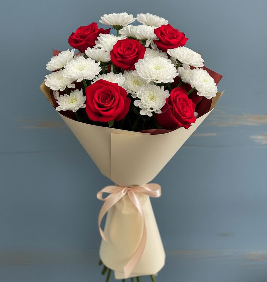 Букет цветов из: Розы и Хризантемы в Сельце