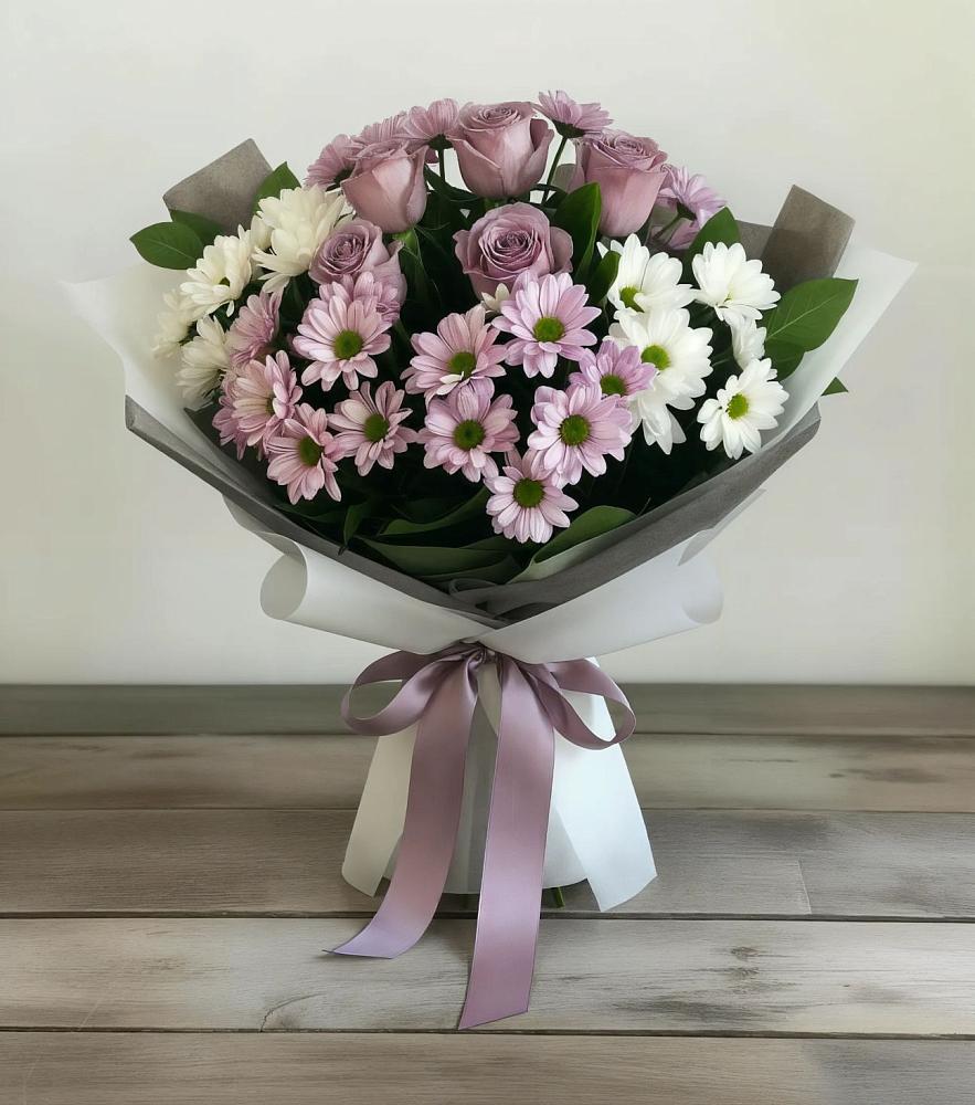 Букет цветов из: Хризантемы и Розы в Сельце