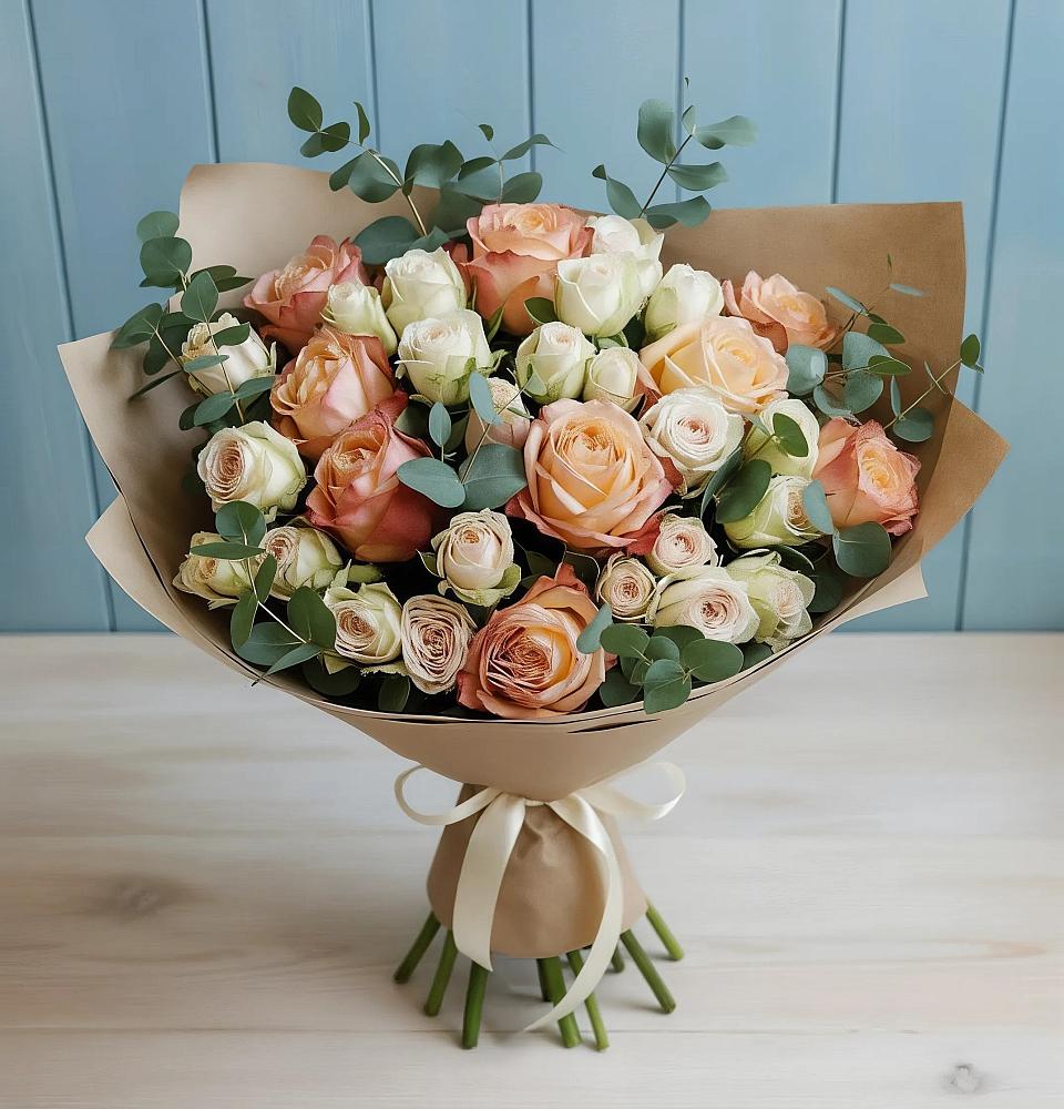 Букет цветов из: Альстромерии и Розы в Сельце