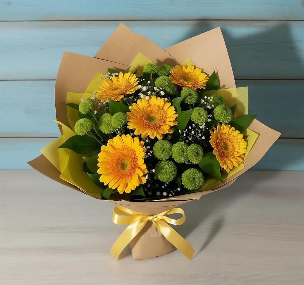 Букет цветов из: Герберы и Хризантемы в Сельце