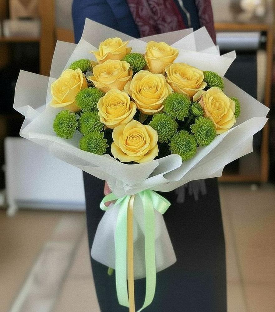 Букет цветов из: Хризантемы и Розы в Сельце