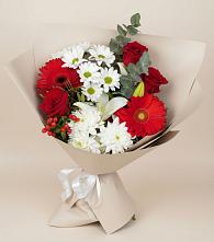 Букет цветов из:  Розы, Хризантемы, Герберы и Лилии в Сельце