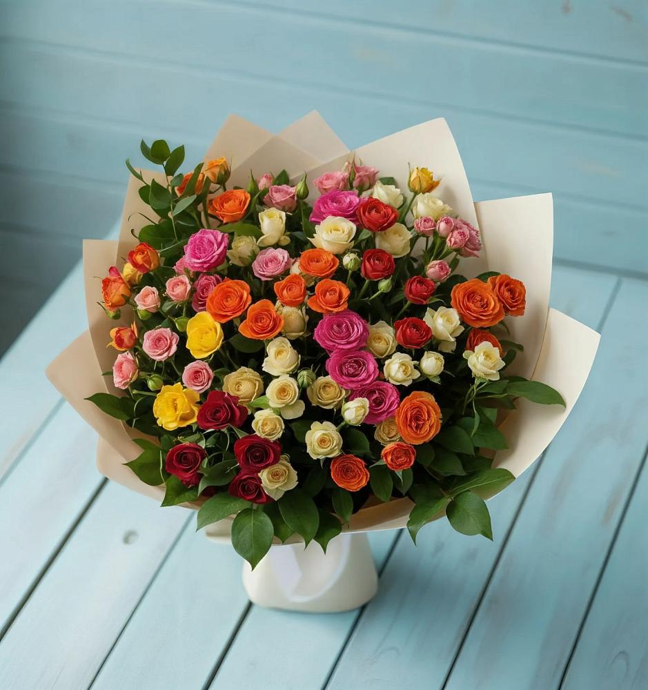 Букет Микс из разноцветных кустовых роз в Сельце