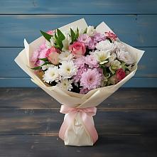 Букет цветов из:  Хризантемы, Альстромерии и Розы в Сельце