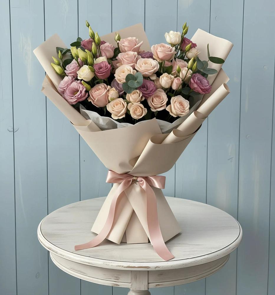 Букет цветов из: Розы и Лизиантусы в Сельце