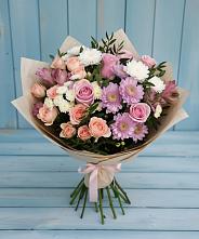 Букет цветов из:  Хризантемы, Розы и Альстромерии в Сельце