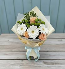 Букет цветов из:  Герберы, Розы и Хризантемы в Сельце