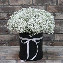 Цветочная композиция из Гипсофила в шляпной коробке в Сельце
