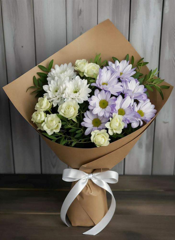 Букет цветов из: Хризантемы и Розы в Сельце