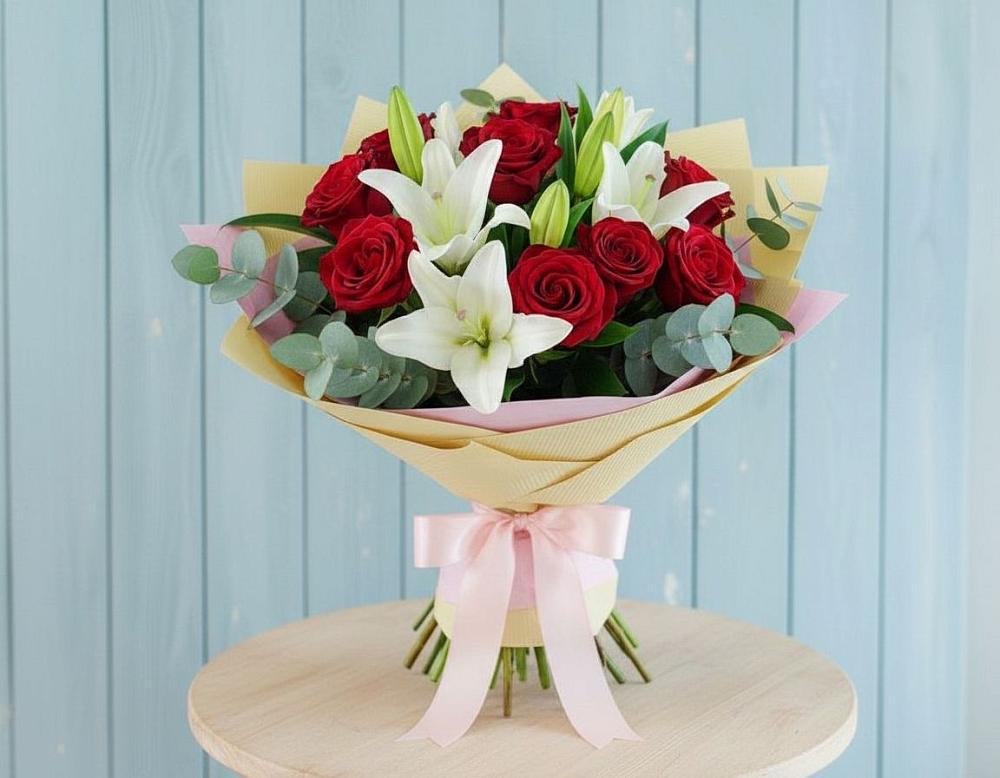 Букет цветов из: Лилии и Розы в Сельце